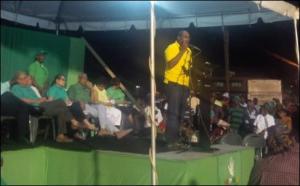 AFC Chairman, Nigel Hughes addressing an APNU rally at the Square of the Revolution Friday night. November 14, 2014
