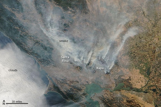 NASA satellite image of California wildfires 10 October 2017